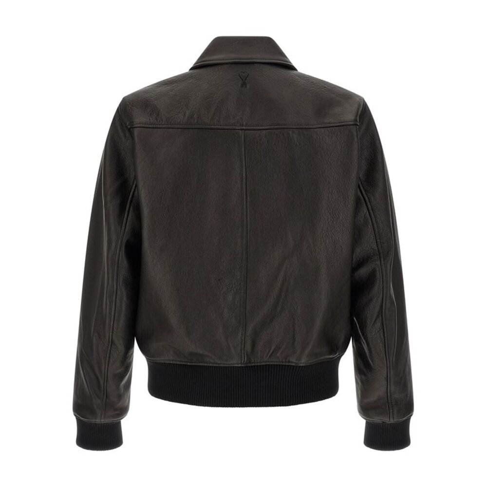 Ami Paris Men's Ami De Coeur Leather Bomber Jacket - Picture 2 of 4